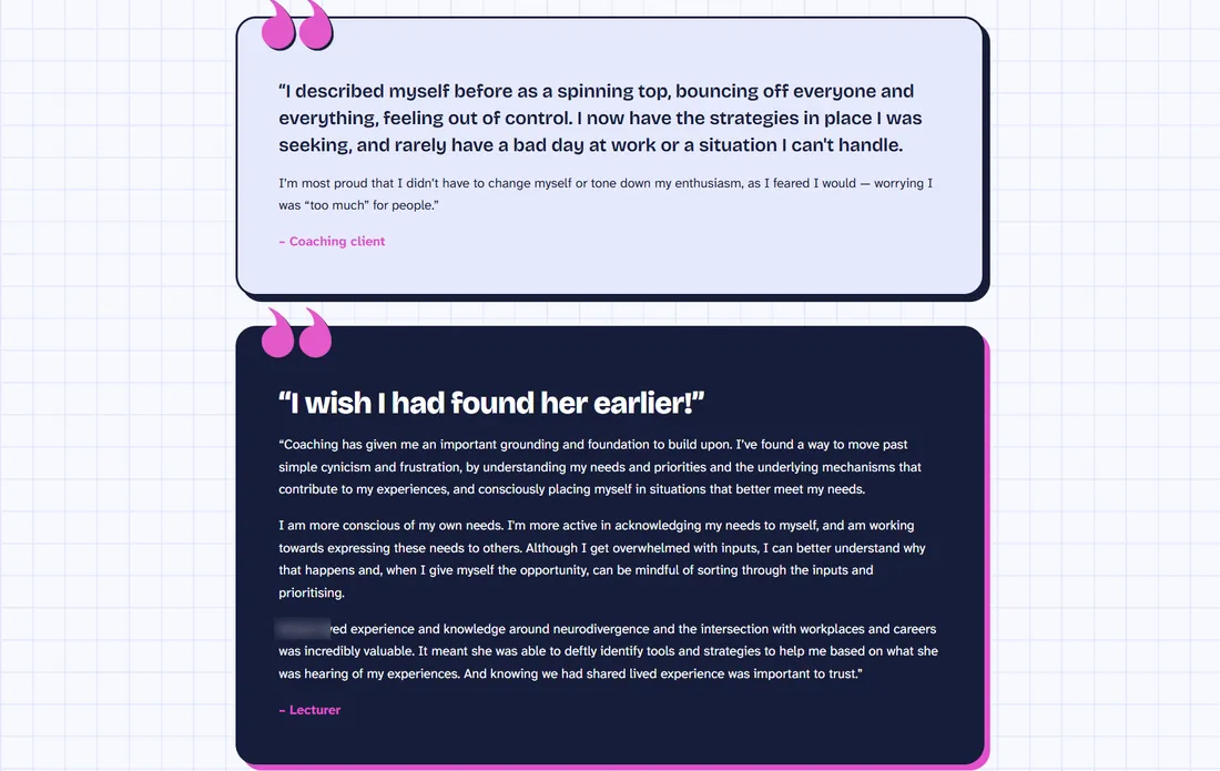 Testimonials, after: the redesign