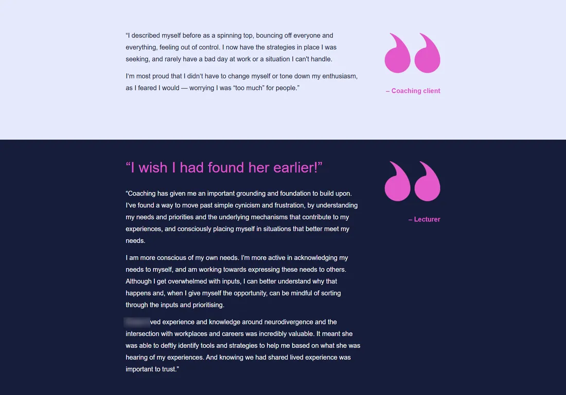 Testimonials, before: the original site