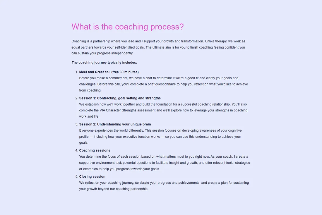 Coaching process, before: the original site