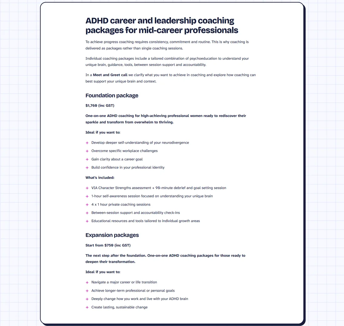 Coaching packages, after: the redesign