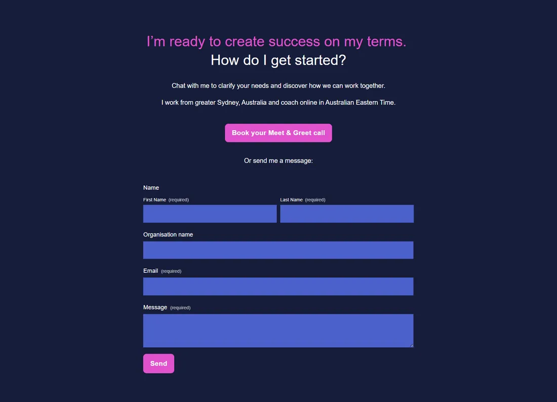 Contact form, before: the original site