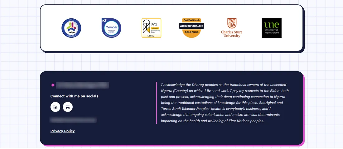 Credentials and footer, after: the redesign