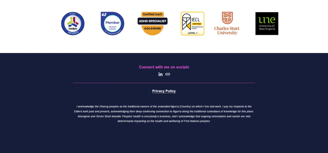 Credentials and footer, before: the original site